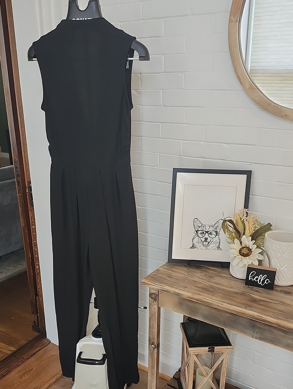 Pretty Garden Sleeveless Black Ribbed Jumpsuit, Medium